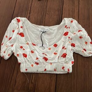 NWT- white crop top with flowers